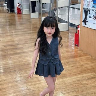 S332-[tomnaukid] Set ghi lê phối chân váy xếp ly cho bé gái size từ 9-32Kg