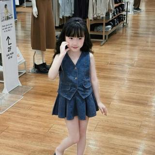 S332-[tomnaukid] Set ghi lê phối chân váy xếp ly cho bé gái size từ 9-32Kg