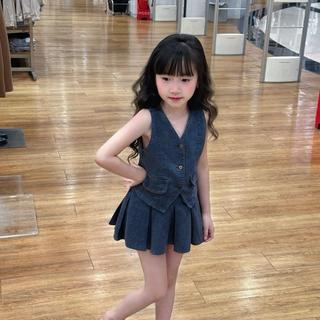 S332-[tomnaukid] Set ghi lê phối chân váy xếp ly cho bé gái size từ 9-32Kg
