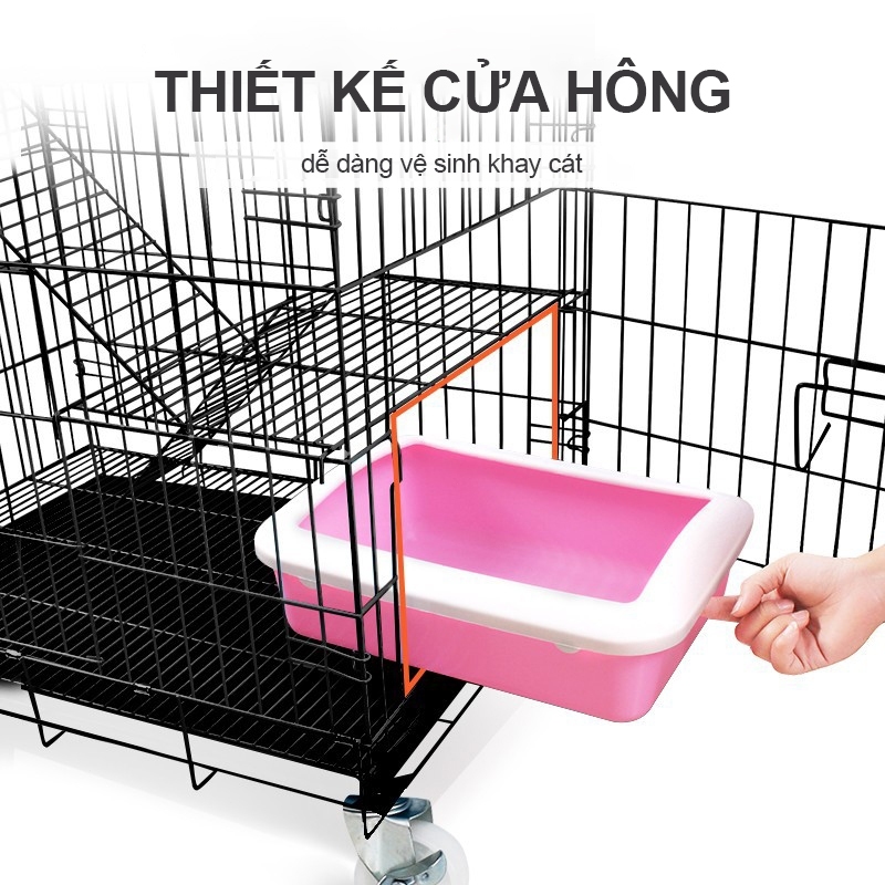 Chuồng Mèo Giá Rẻ Lồng Mèo 3/4 Tầng Gấp Gọn Tặng Khay Có Bánh Xe Sơn Tĩnh Điện BIGSIZE