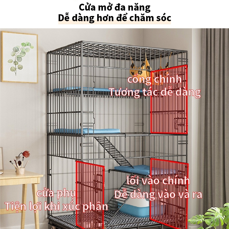 Chuồng Mèo Giá Rẻ Lồng Mèo 3/4 Tầng Gấp Gọn Tặng Khay Có Bánh Xe Sơn Tĩnh Điện BIGSIZE