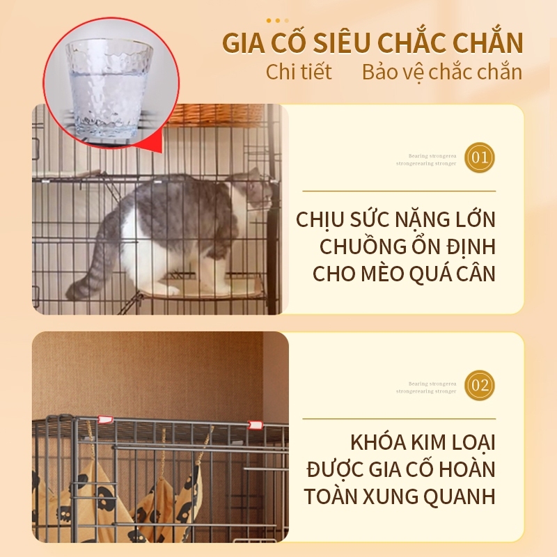 Chuồng Mèo Giá Rẻ Lồng Mèo 3/4 Tầng Gấp Gọn Tặng Khay Có Bánh Xe Sơn Tĩnh Điện BIGSIZE