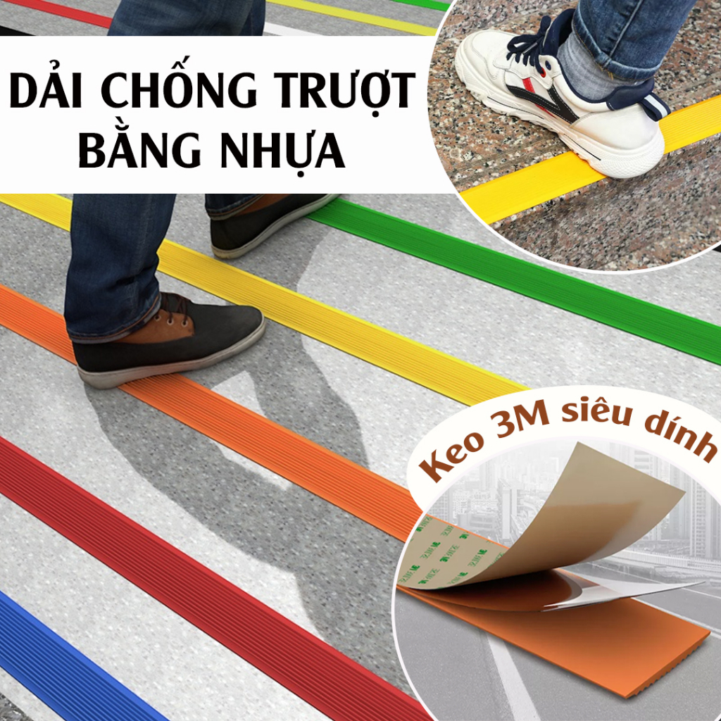 Băng Keo Chống Trượt, Miếng Dán Bậc Cầu Thang Bằng Nhựa PVC Dài 1 Mét Sẵn Keo 3M Siêu Dính