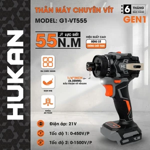 Thân Máy Chuyên Vít HUKAN G1-VT555 (Gen1) – Pin 21V, Lực Siết 55N.m, 2 Tốc Độ, Động Cơ Không Chổi Than, Đầu 1/4 Inch