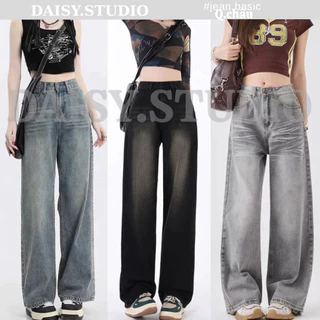 Quần jean nữ ống suông rộng Cạp Cao DAISY ,quần bò jeans nữ màu đen ống rộng phong cách RETRO Ulzzang 2023
