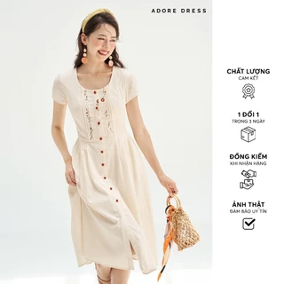 511DR20061 - Đầm midi đũi mềm kem thêu hoa ADORE