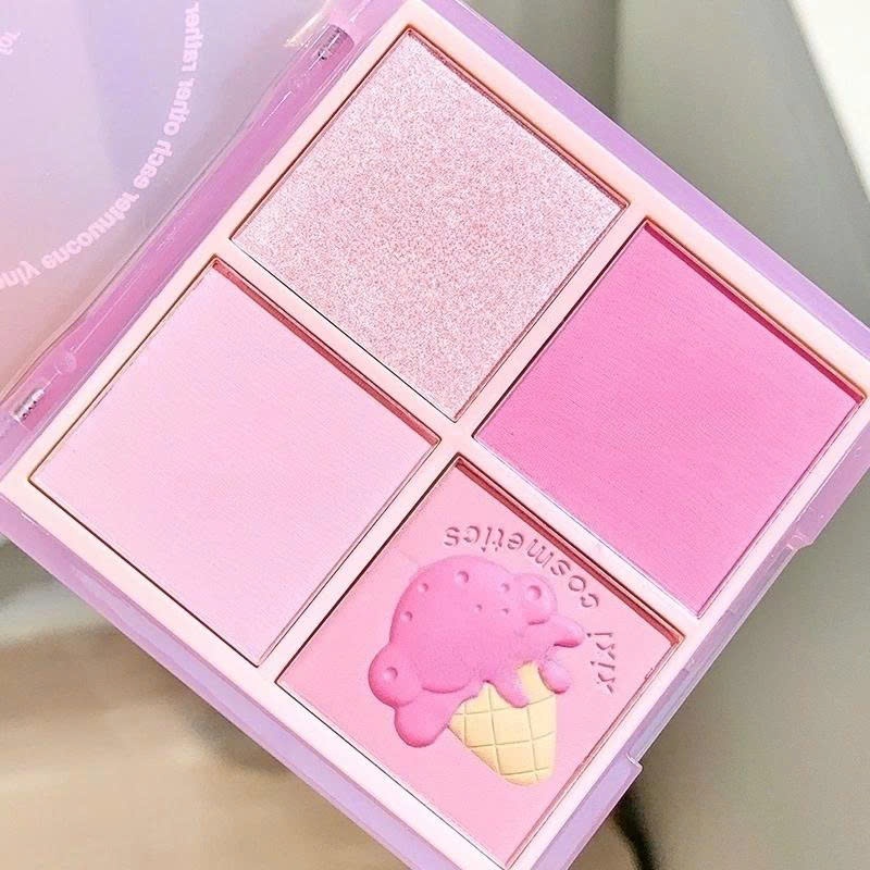 Phấn Má Hồng XIXI 4 Ô Nhũ Bắt Sáng Mắt Má Kèm Highlight Trang Điểm Sáng Da Lâu Trôi, Mịn Kem Cool Tone