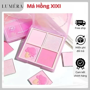 Phấn Má Hồng XIXI 4 Ô Nhũ Bắt Sáng Mắt Má Kèm Highlight Trang Điểm Sáng Da Lâu Trôi, Mịn Kem Cool Tone
