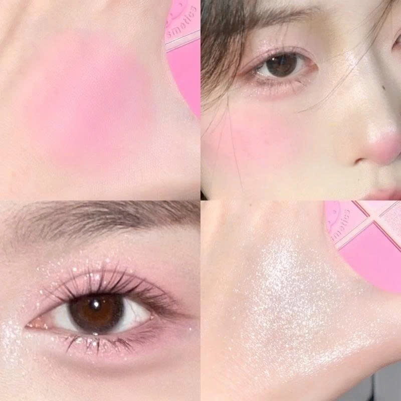 Phấn Má Hồng XIXI 4 Ô Nhũ Bắt Sáng Mắt Má Kèm Highlight Trang Điểm Sáng Da Lâu Trôi, Mịn Kem Cool Tone