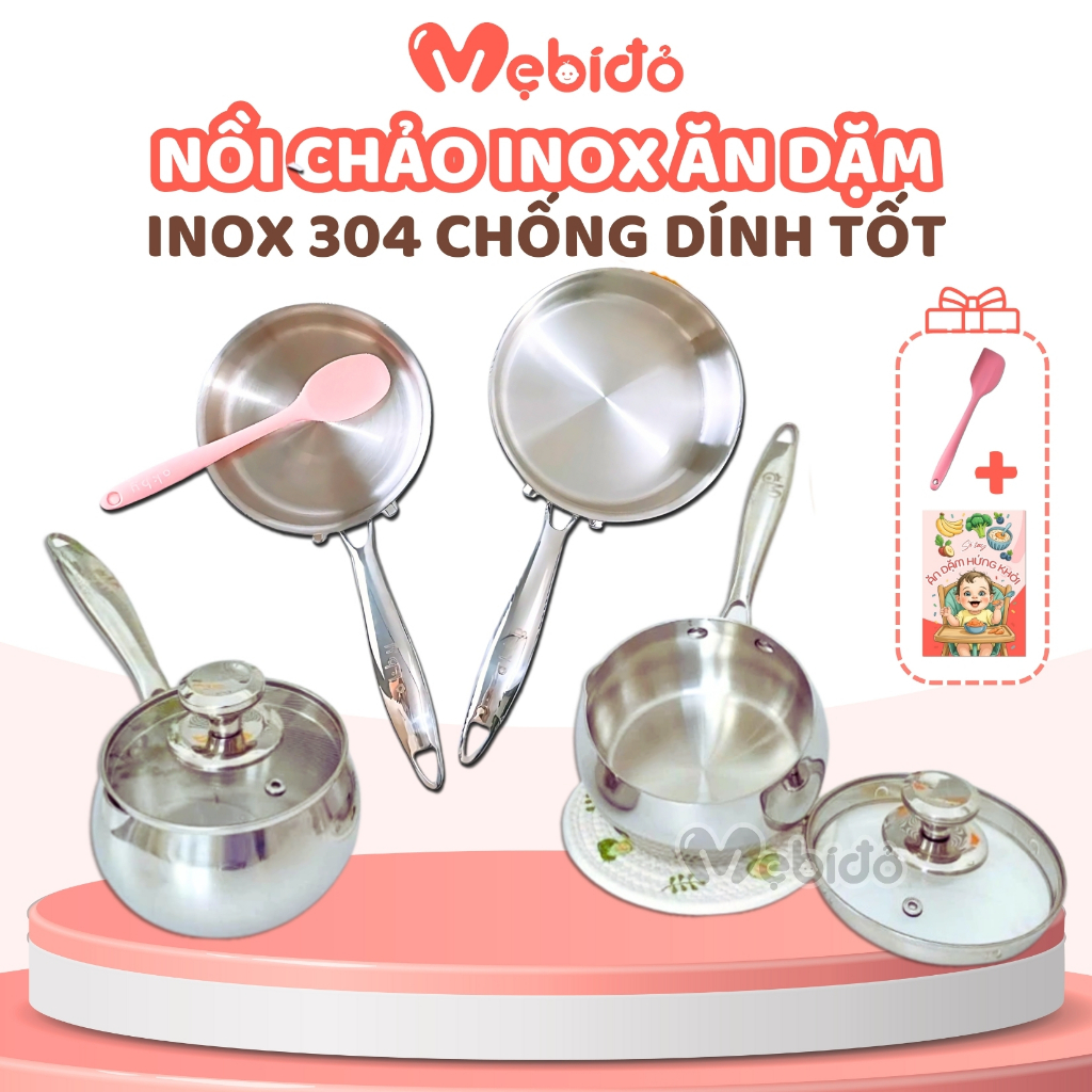 Bộ Nồi Nấu Quánh Bột Quánh Cháo Mumbebe Lion Inox 304 Quánh Nấu Đồ Ăn Cho Bé Ăn Dặm Shop Mẹ Bí Đỏ