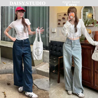Quần jeans bò ống rộng Meisy vải denim màu xanh đậm màu xanh nhạt chất jeans mềm mặc mùa hè mát không co giãn Meisy