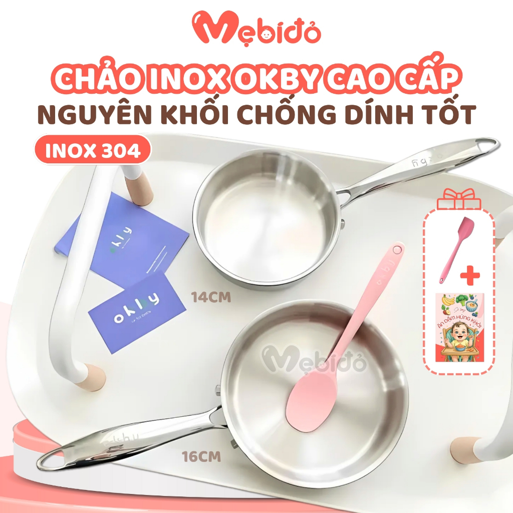 Chảo Inox 304 14cm OKBY Cao Cấp Nấu Đồ Ăn Cho Bé Ăn Dặm Dùng Cho Mọi Loại Bếp Shop Mẹ Bí Đỏ