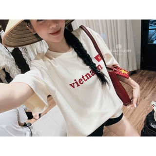 Áo Phông Nam Nữ Thêu Viet Nam Cờ Đỏ Sao Vàng Áo Thun Unisex Ngắn Tay Form Rộng Quốc Khánh 2/9