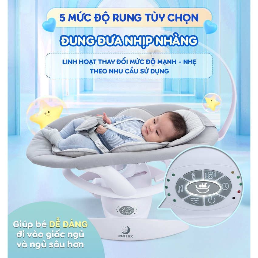 Nôi điện Chilux cho bé E9 có điều khiển từ xa, Bluetooth, điều chỉnh 5 chế độ | BigBuy360 - bigbuy360.vn