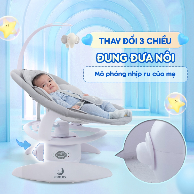 Nôi điện Chilux cho bé E9 có điều khiển từ xa, Bluetooth, điều chỉnh 5 chế độ | BigBuy360 - bigbuy360.vn