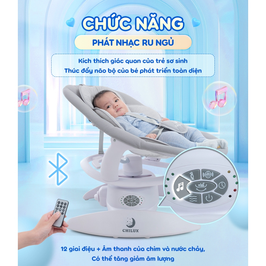 Nôi điện Chilux cho bé E9 có điều khiển từ xa, Bluetooth, điều chỉnh 5 chế độ | BigBuy360 - bigbuy360.vn