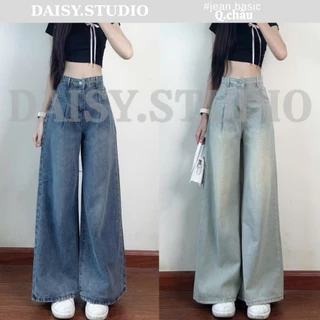 Quần jean nữ Retro ống suông rộng Cạp Cao Hari , quần jeans Xanh Ánh Bạc ống rộng phong cách Vitager Ulzzang Hàn Quốc