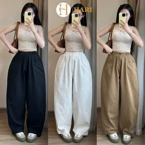 Quần Kaki Nữ Hari Harem Túi Ngang Cạp Bán Chun Form Rộng Hot Trend