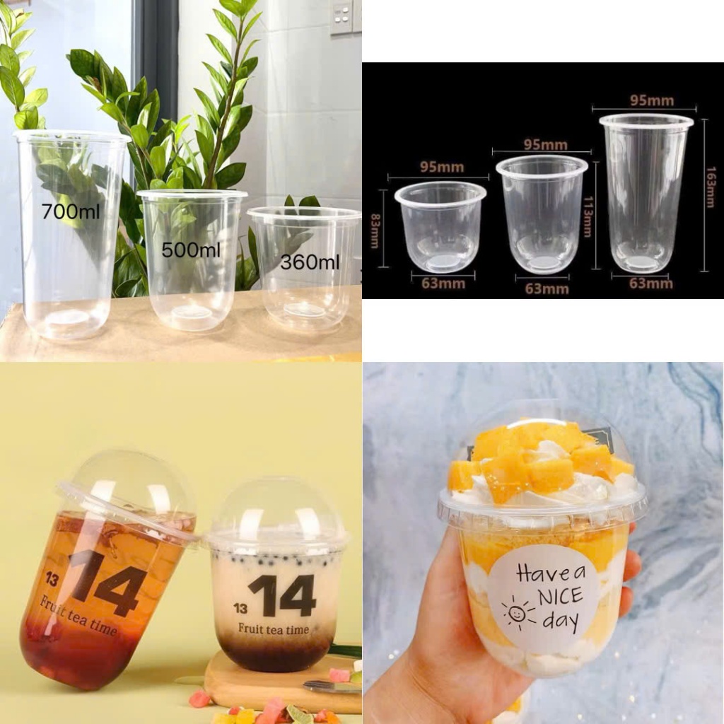 50 Ly nhựa - Cốc nhựa chữ U đáy bầu , dùng 1 lần, giá rẻ, đựng được nóng-lạnh, cà phê, trà sữa, trà trái cây