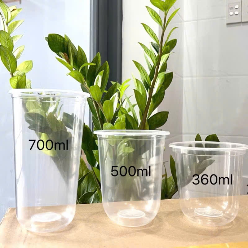 50 Ly nhựa - Cốc nhựa chữ U đáy bầu , dùng 1 lần, giá rẻ, đựng được nóng-lạnh, cà phê, trà sữa, trà trái cây