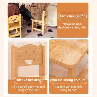 Panda ghế gỗ ghế trẻ em Ghế thấp tựa lưng gỗ nguyên khối cho trẻ em góc bo tròn chống va chạm