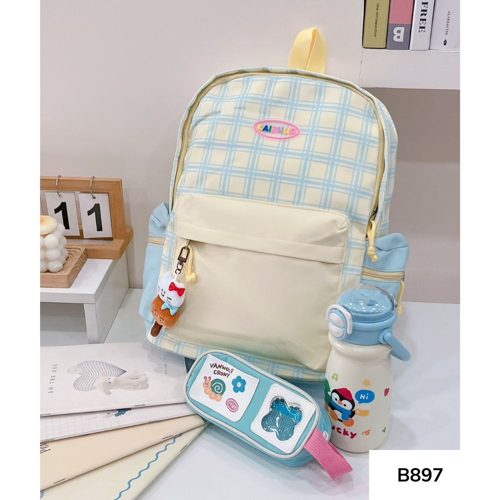 Balo đi học nữ sọc caro phối màu pastel Ulzzang dễ thương cho học sinh các cấp , sinh viên B897 gagastore