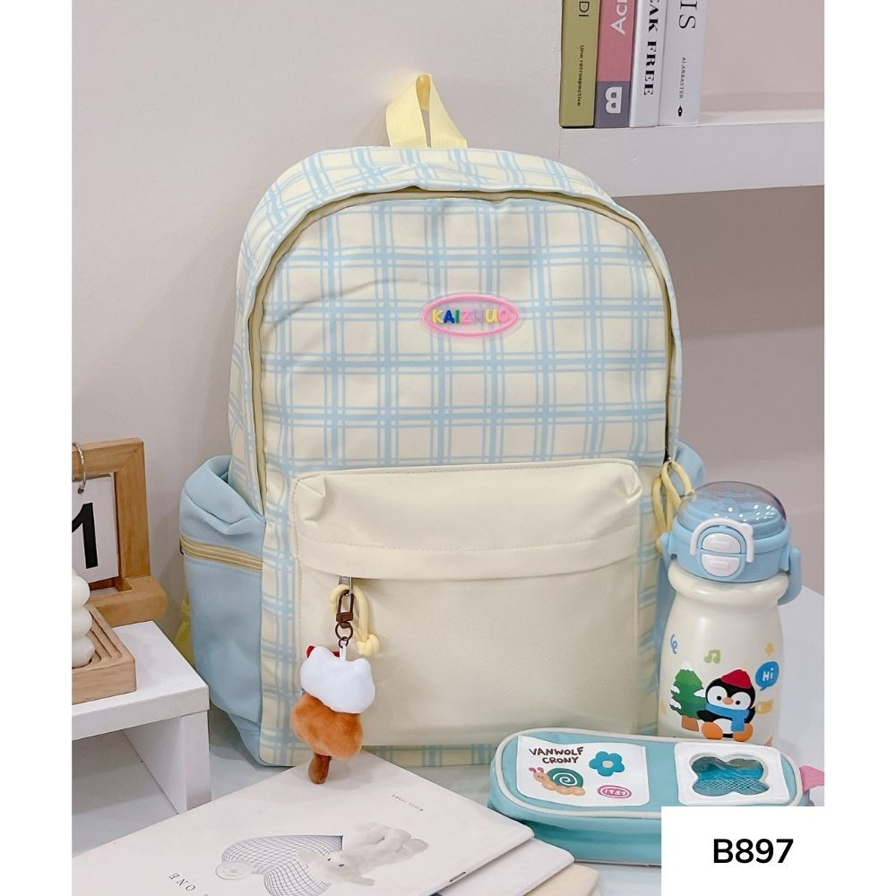 Balo đi học nữ sọc caro phối màu pastel Ulzzang dễ thương cho học sinh các cấp , sinh viên B897 gagastore