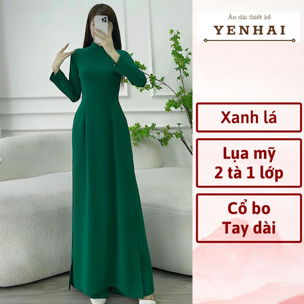 Áo dài truyền thống chất lụa mỹ cao cấp co giãn mềm mịn thiết kế cổ cao tay dài
