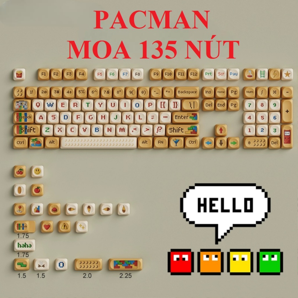 Keycap cute dễ thương Pacman | PBT dyesub | 135 nút bàn phím cơ | MOA ...