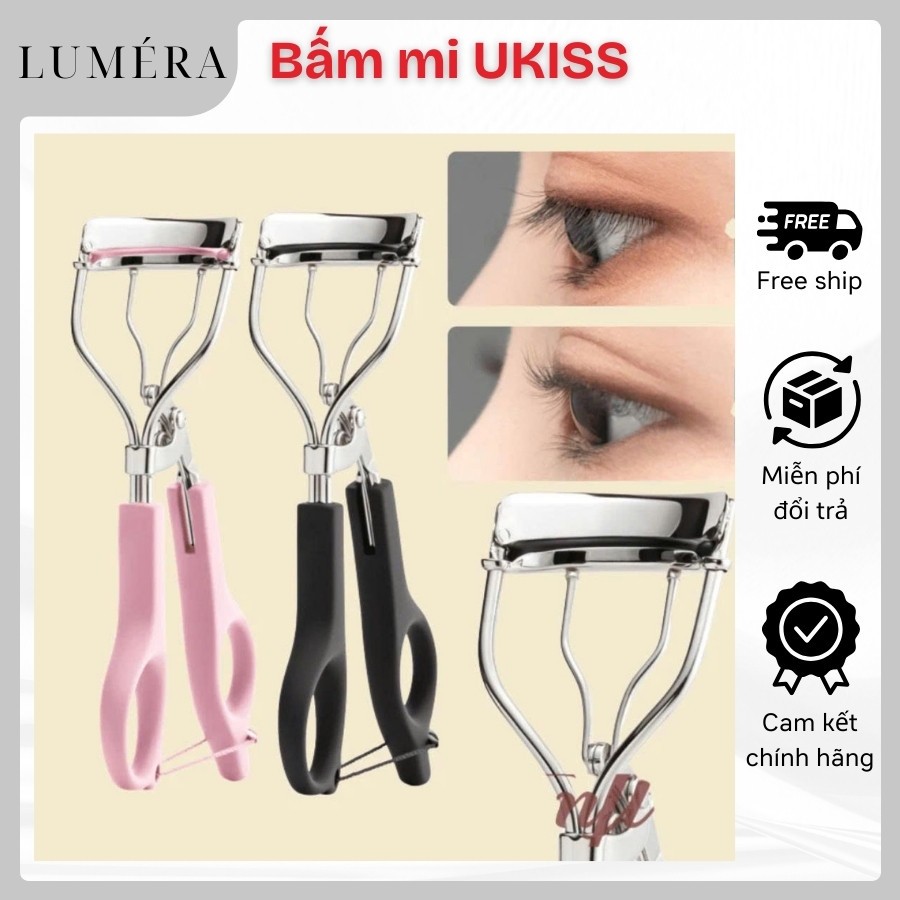 Kẹp Bấm Mi UKISS Dụng Cụ Kẹp Lông Mi Uốn Lông Mi Góc Rộng Giúp Cong Lâu Kèm Đệm Thay Thế Tiện Dụng