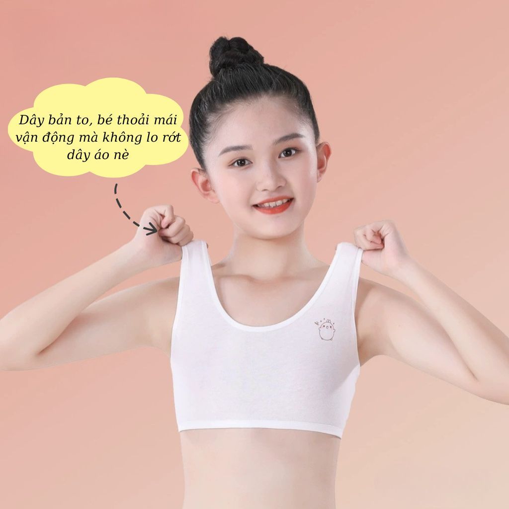 COMBO 3 Áo lót lá học sinh không đệm mút dây bản to chất cotton thoáng khí xinh xắn cute LANIXA B341