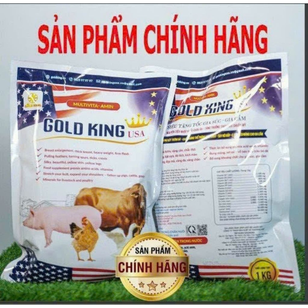 COMBO 2KG SIÊU VỖ BÉO GOLDKING USA , VỖ BÉO SIÊU TỐC CHO GIA SÚC - GIA CẦM