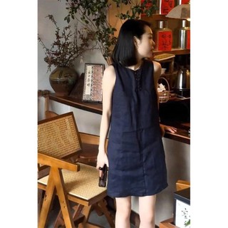𝗗𝗶𝗻𝗲𝘀 𝗗𝗿𝗲𝘀𝘀-|LY LINEN| Đầm Linen cổ yếm cộc tay nút bọc