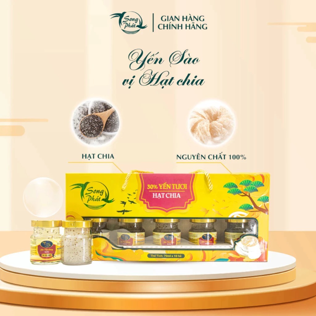 Hộp Quà 10 hũ yến chưng hạt chia Song Phát bổ sung omega 3 tiêu hóa tốt giảm nguy cơ tiểu đường và lão hóa