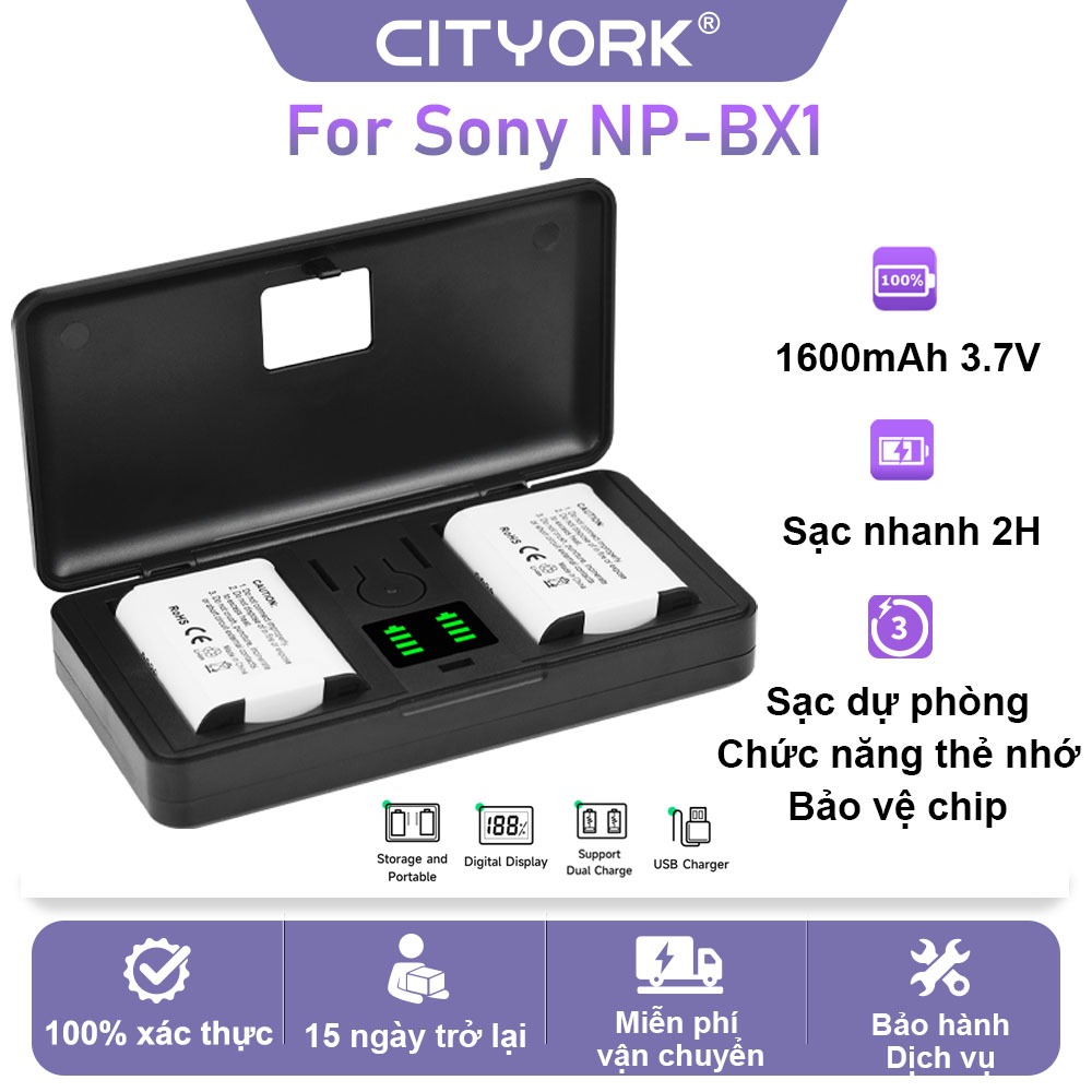 CITYORK Bộ Pin Sony NP-BX1 1600mAh+Hộp sạc Cho Máy Ảnh Sony ZV1 RX100 ...