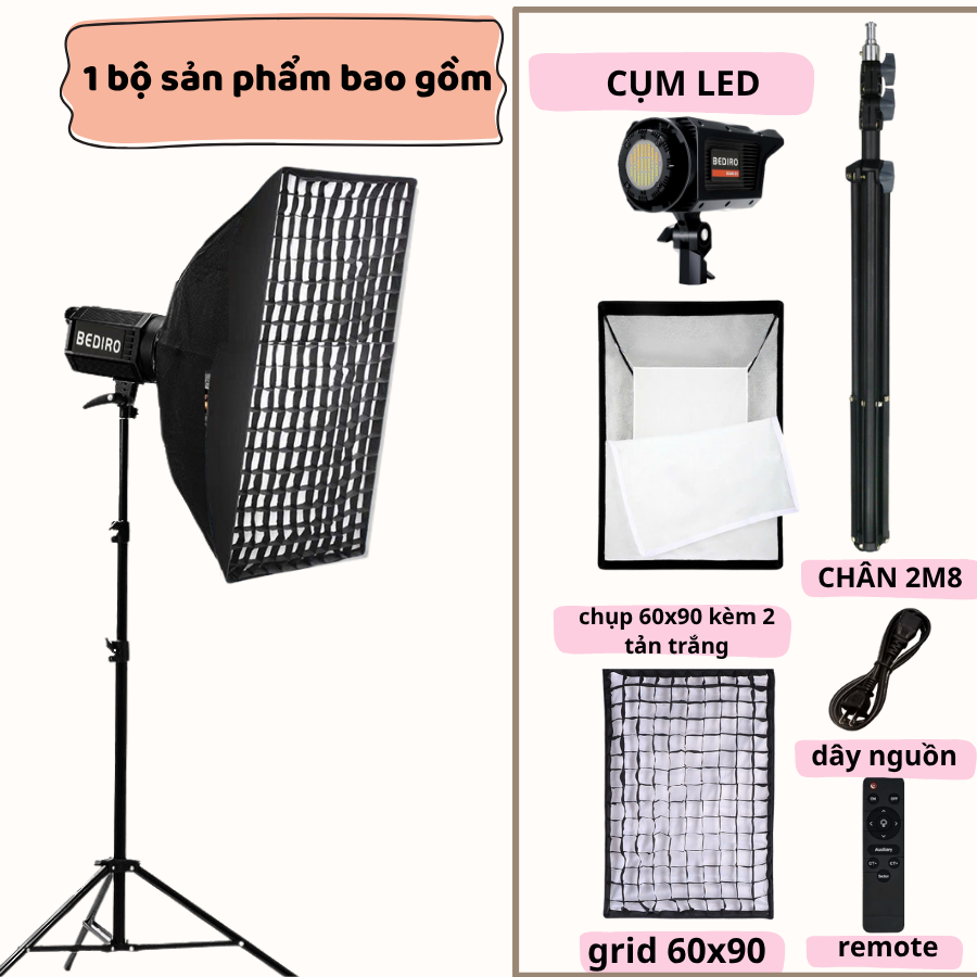 Đèn livestream, đèn softbox tổ ong 60x90cm, ánh sáng 3 màu quay video chụp hình livestream chuyên nghiệp