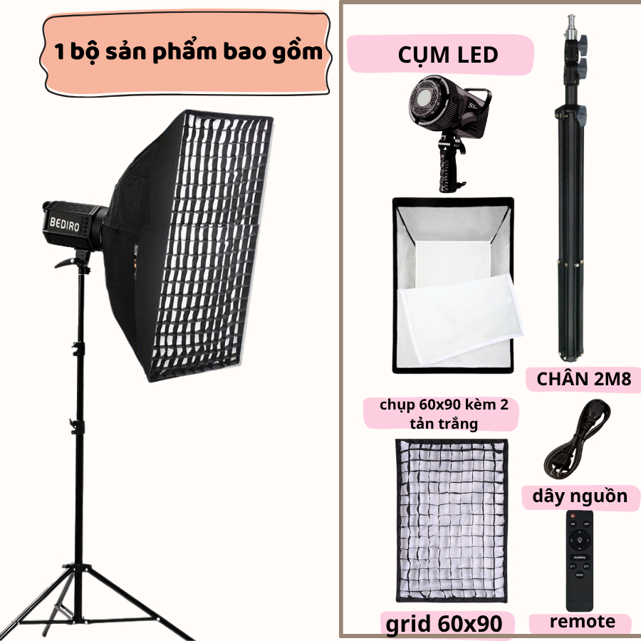 Đèn livestream, đèn softbox tổ ong 60x90cm, ánh sáng 3 màu quay video chụp hình livestream chuyên nghiệp