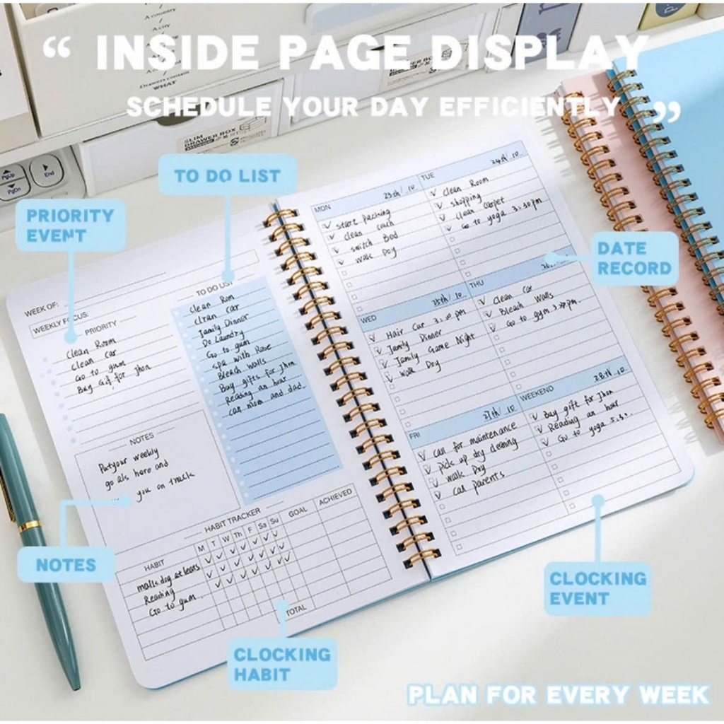 Sổ Tay Kế Hoạch 5 Phút, Weekly Planner 52 Tuần Không Có Năm, Sổ Planner In Màu, Giấy 100 GSM Dày Dặn