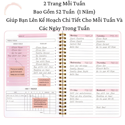 Sổ Tay Kế Hoạch 5 Phút, Weekly Planner 52 Tuần Không Có Năm, Sổ Planner In Màu, Giấy 100 GSM Dày Dặn