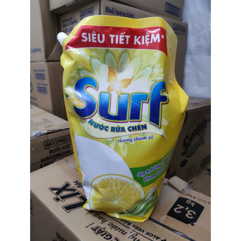 Combo 2 Túi Nước Rửa Chén Surf 3.2kg hương chanh Hàng Chính Hãng