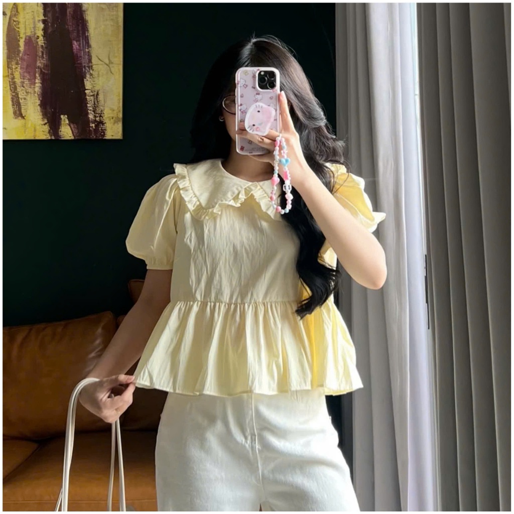 Áo Babydoll Cổ Sen Tay Phồng Xinh Xắn