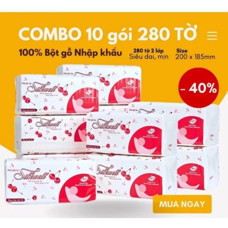 COMBO 10 gói Khăn giấy ăn rút 280 tờ siêu dai mềm mịn - Giấy ăn cao cấp