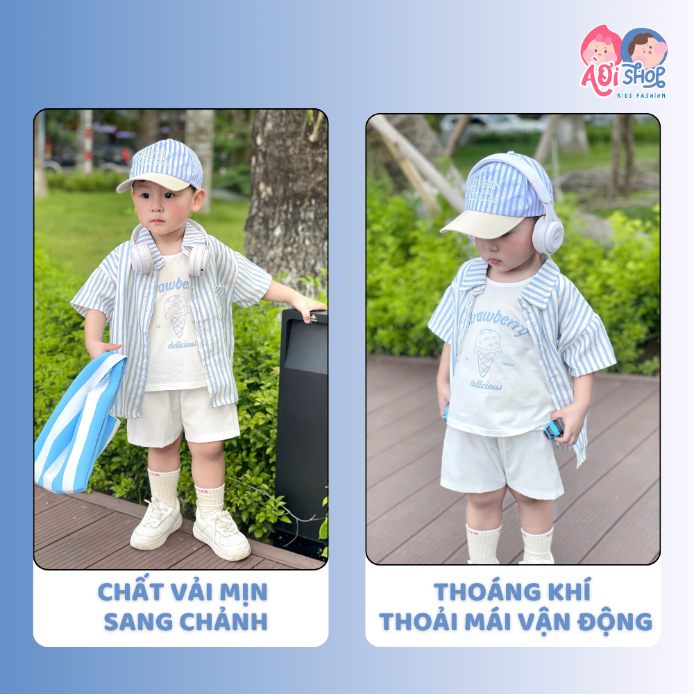 [À ƠI SHOP] R67- set 3ct cộc sọc xanh kèm mũ- a111.109