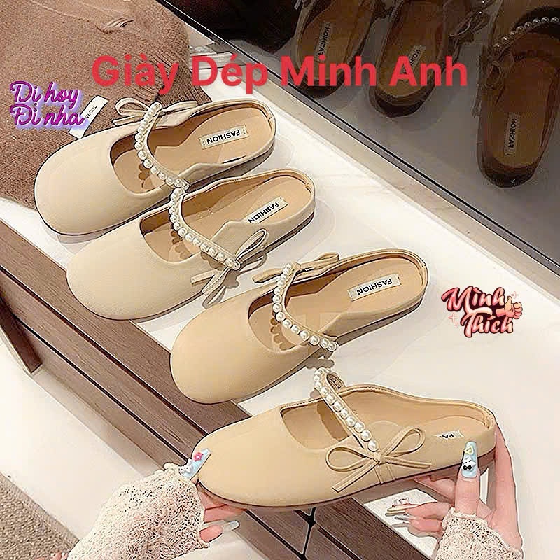 Sục Nữ Quai Đính Ngọc Và Nơ Cực Dễ Thương Chất Liệu Cao Su Mềm Đế Bệt Mẫu Hot 2025