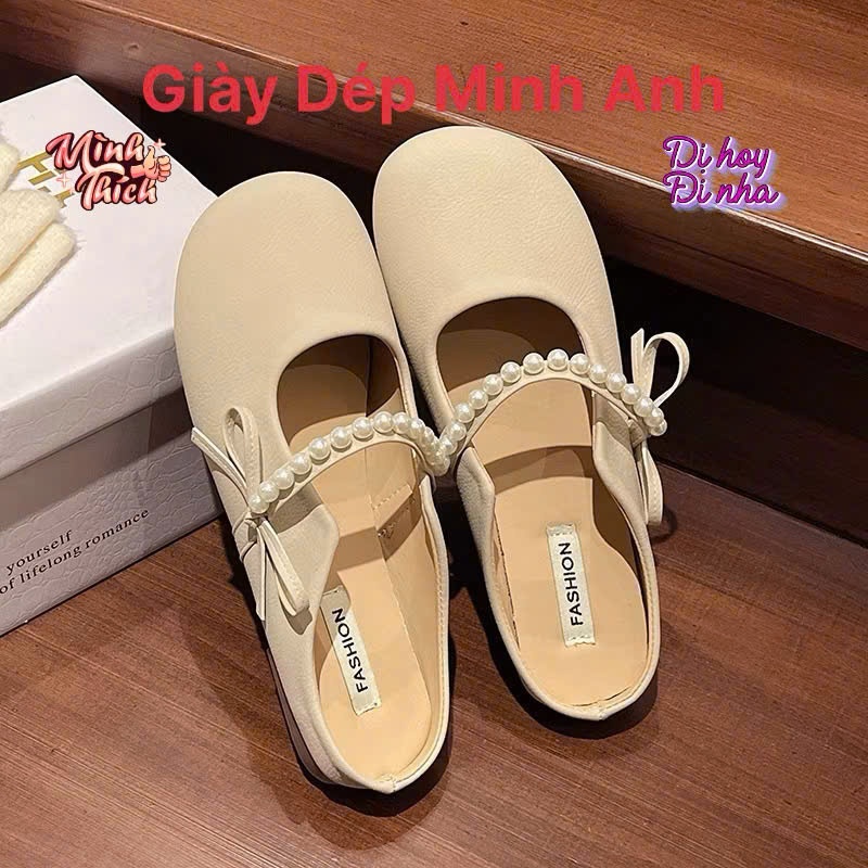 Sục Nữ Quai Đính Ngọc Và Nơ Cực Dễ Thương Chất Liệu Cao Su Mềm Đế Bệt Mẫu Hot 2025