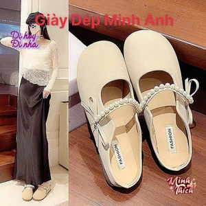 Sục Nữ Quai Đính Ngọc Và Nơ Cực Dễ Thương Chất Liệu Cao Su Mềm Đế Bệt Mẫu Hot 2025