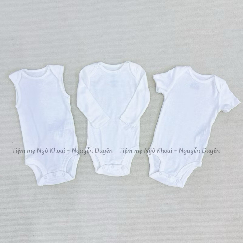 [MD18] 0-24m Body chip/áo liền thân dài tay trắng trơn coton mềm mịn xuất xịn cho bé yêu