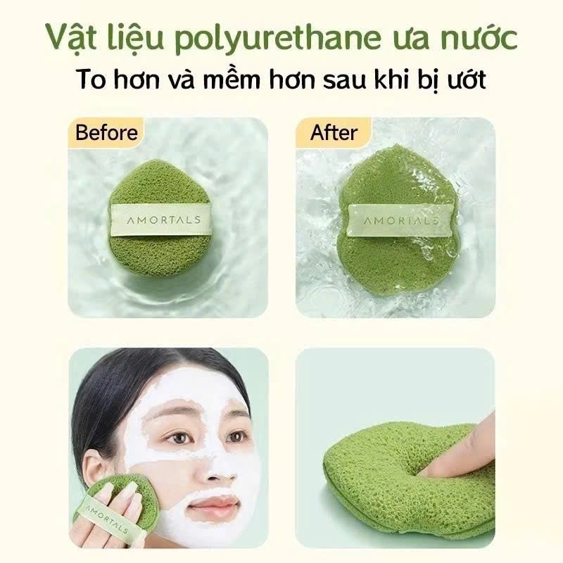 Bông Mút Bọt Biển Rửa Mặt AMORTALS Chính Hãng - Bông Mút Rửa Mặt Dai Mềm Mịn Làm Sạch Da ặt