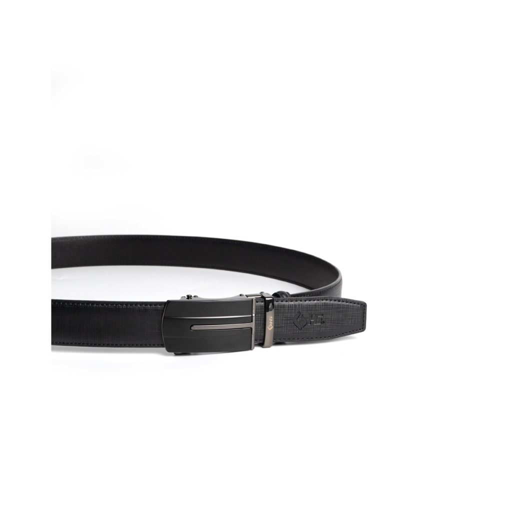Thắt lưng nam da bò HG Fashion Saffiano 3 lớp khóa tự động cao cấp màu đen | TL25M05