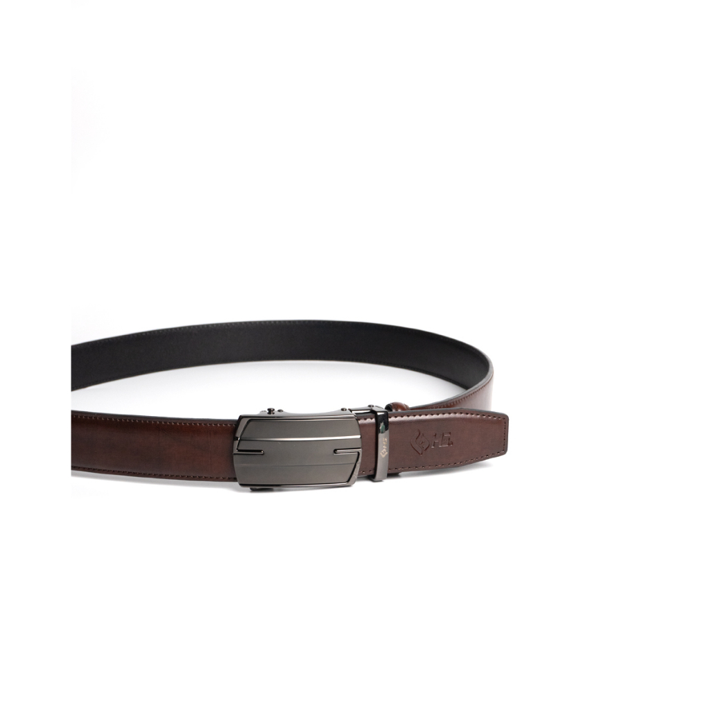 Thắt lưng nam da bò HG Fashion vân 3 lớp khóa tự động cao cấp màu nâu | TL25M07